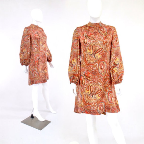 1960s Orange Paisley Print Dress - 1960s Orange Dr
