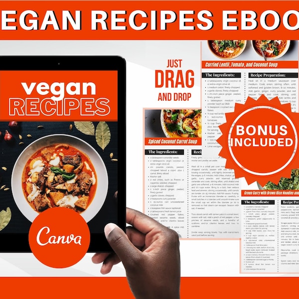 Vegan recipes ebook, healthy food ebook, cookbook, vegan ebook, ebook template, editable ebook, canva ebook, vegan, fitness ebook