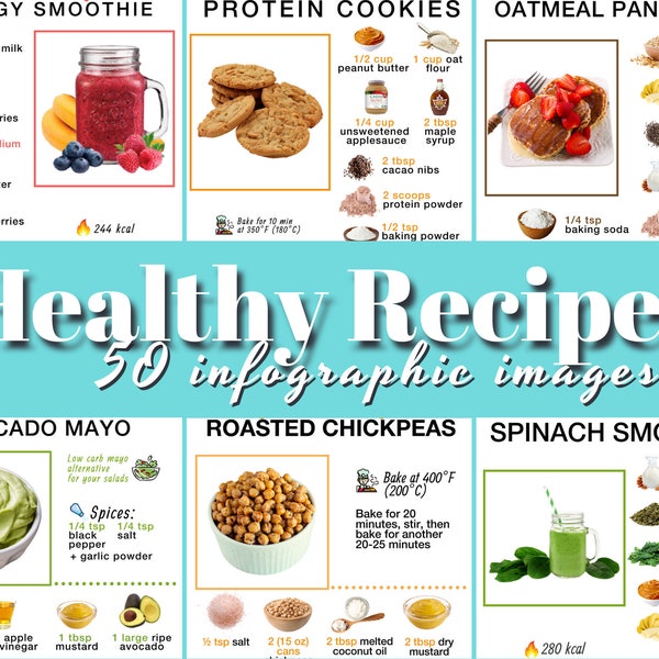 50 Gesunde Rezepte für Instagram, Fitness Instagram Template, Rezepte Instagram, Ernährung Infographics Instagram, Fitness Infographics