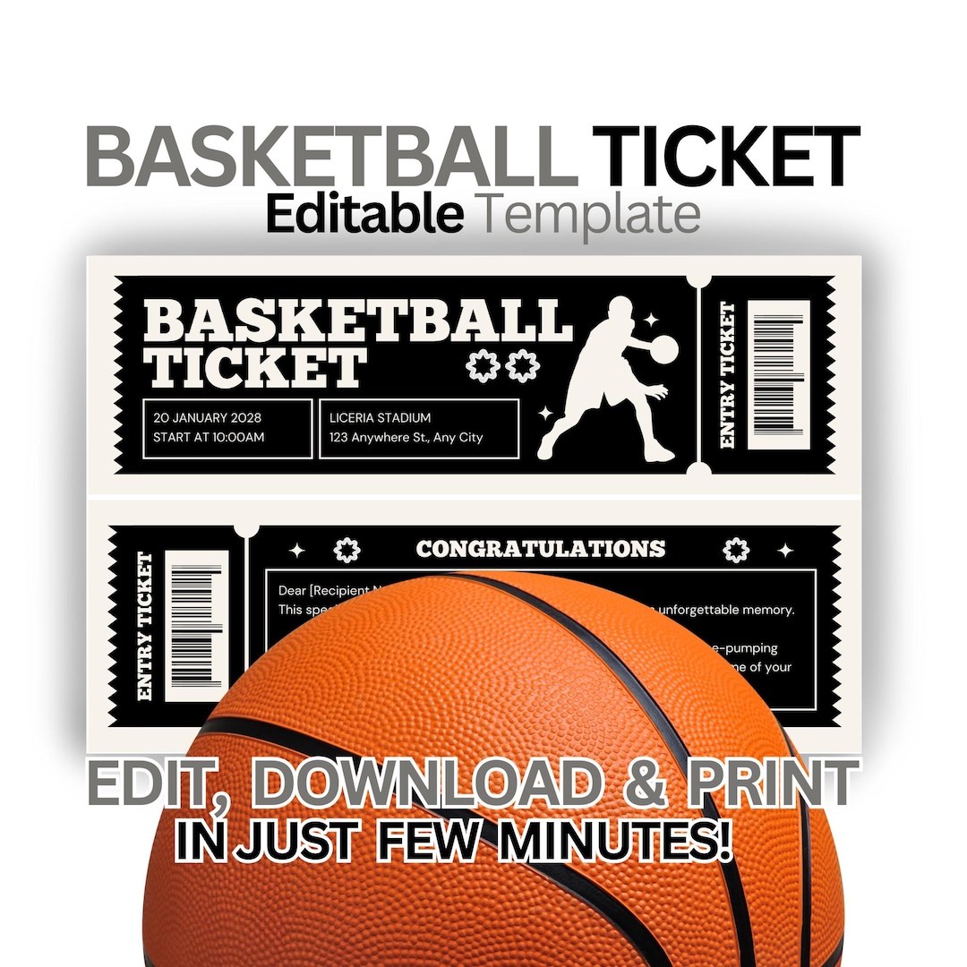Printable Basketball Ticket Template, Basketball Ticket Printable, Fake