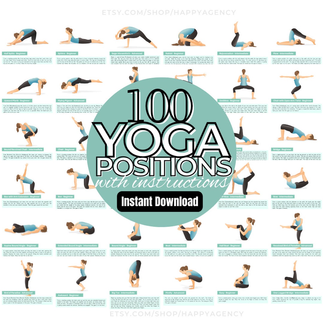 100 Yoga Poses Wall Art, Yoga Poses Printable, Yoga Flashcards, Yoga ...
