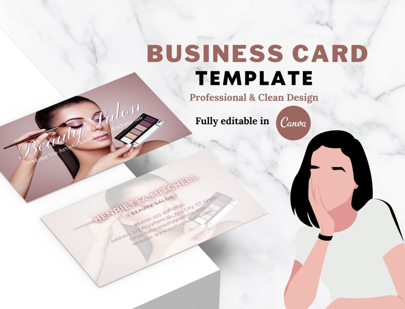 Beauty Business Card Template, Etshetician Business Card Template, Beauty Salon Business Card Template, Makeup Business Card, Premade image 2