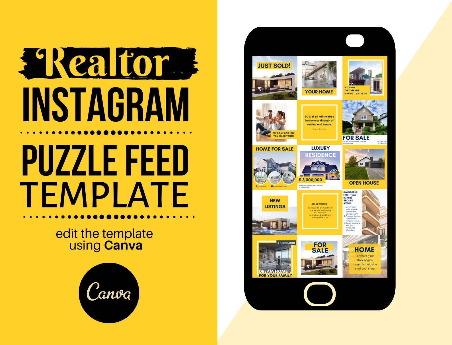 Real estate Instagram Puzzle Template Instagram Template Etsy