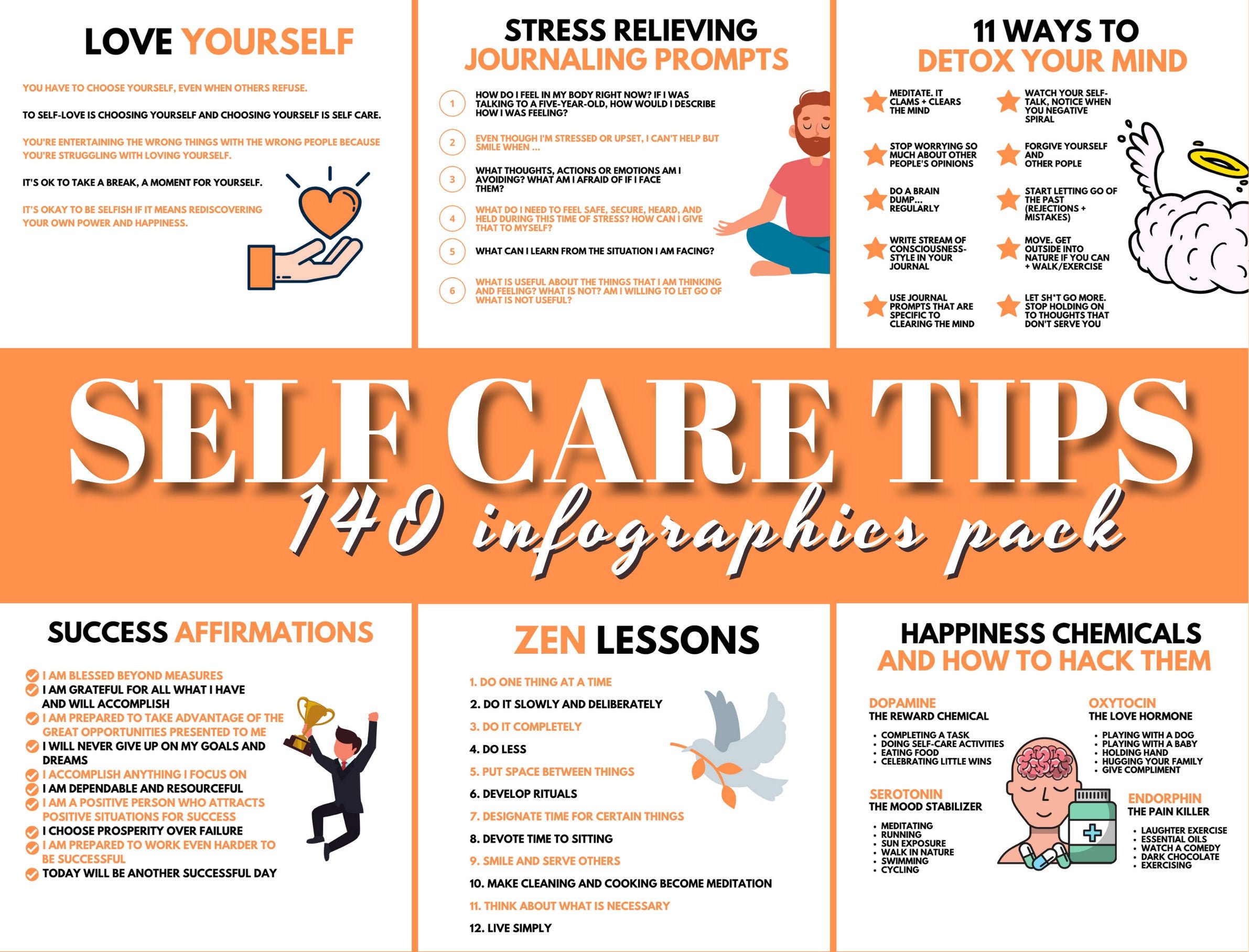 140 Self Care Tips Mental Health Infographics Self Help Etsy