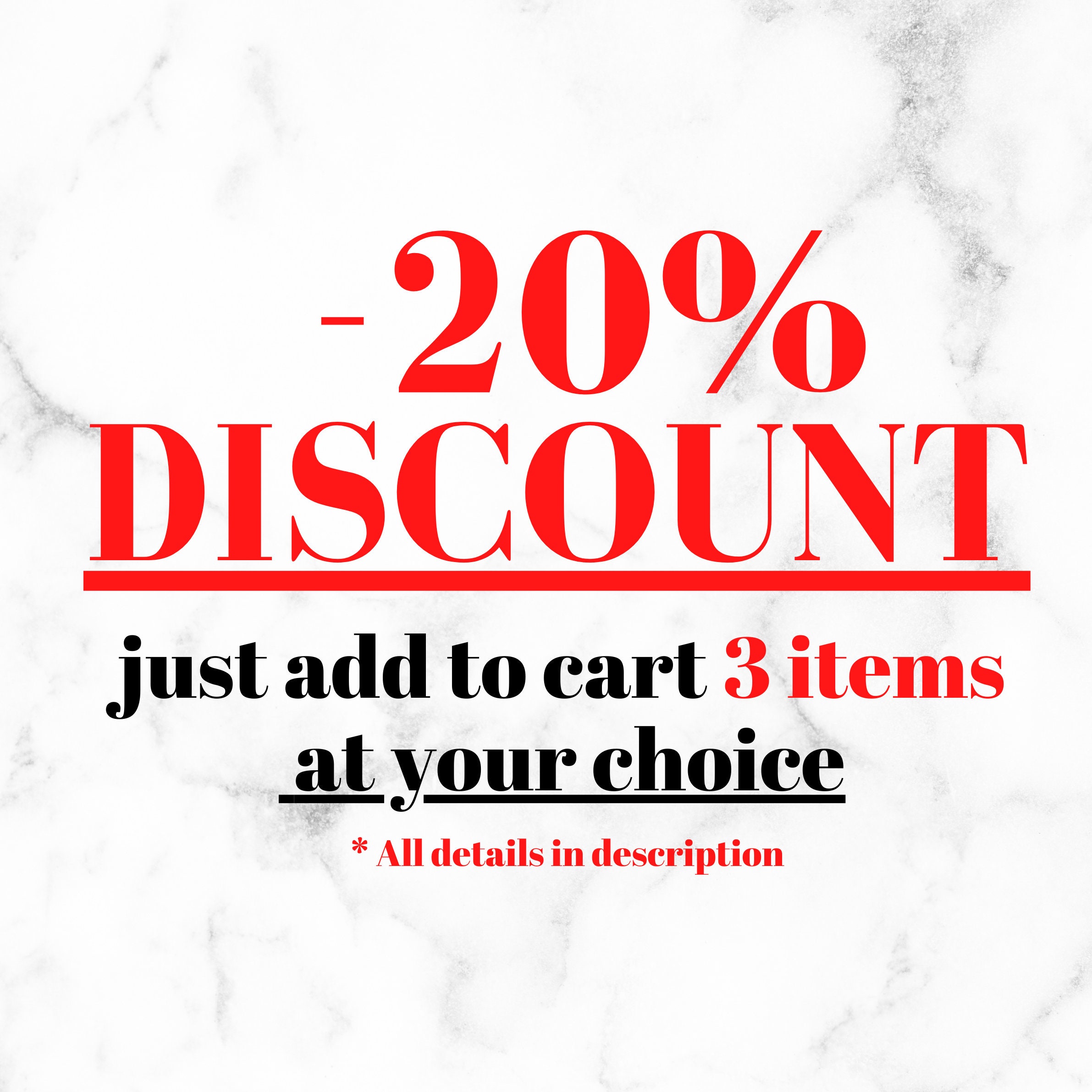 20 DISCOUNT VOUCHER Add to Cart 3 Items or More All Etsy UK