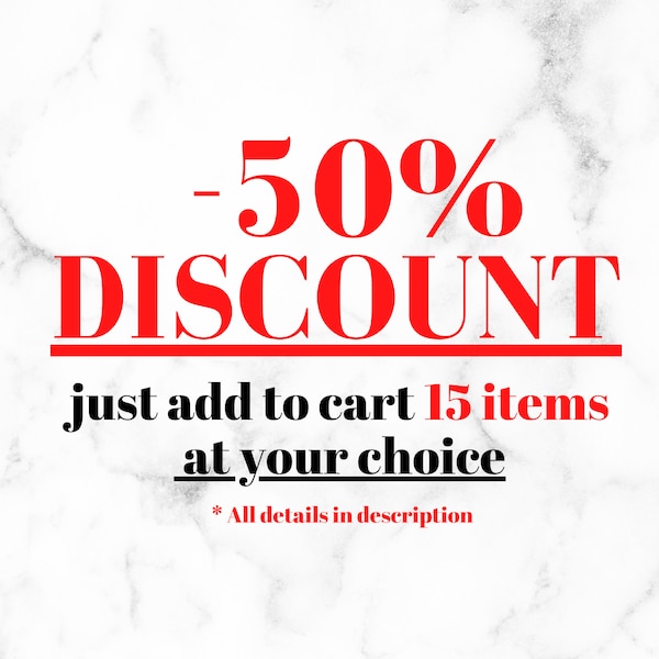 50% DISCOUNT VOUCHER - Add to Cart 15 Items or More - All details in DESCRIPTION