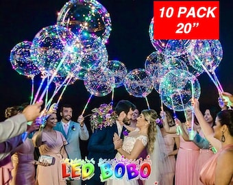 LED Bobo Balloons, 20 Inch, 70cm Stick, Party Decoration (10 Pcs)