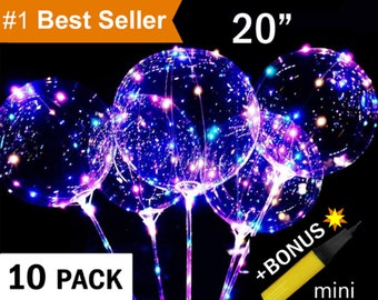 20" LED Bobo Balloons, 10 Pack, Party Decoration with Mini Pump