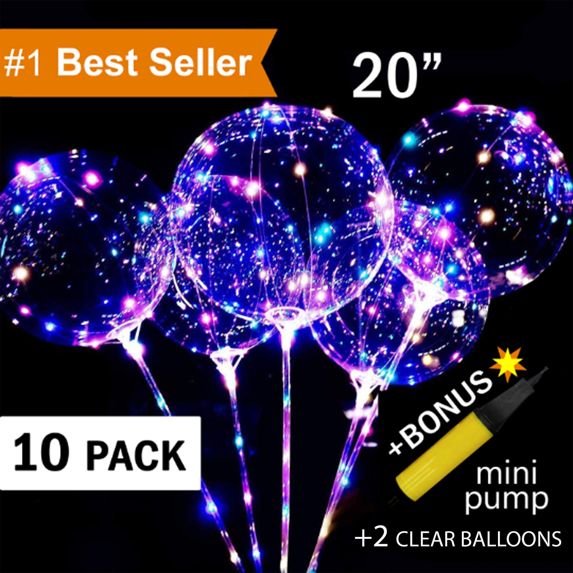 10 Pcs Color Led OR White Led Bobo Balloon With Led Lights Bobo Balloons 20  Inches, 70cm Stick, OR 10 Pack Stand for Balloons 