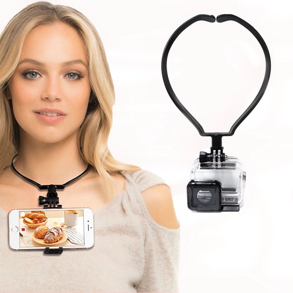 iPhone Neck Holder, Cell Phone Mount to Free Your Hands for Smartphone, Go Pro, Stand Clam Clip Live Streaming Mobile