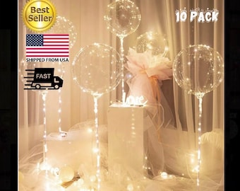 10 Pcs LED Bobo Balloons with 70cm Sticks, Party Decoration