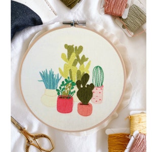 Plant Embroidery Kit For Beginner|Modern Embroidery Kit with Pattern| Botanical Embroidery Full Kit Needlepoint Hoop|DIY Craft Kit All
