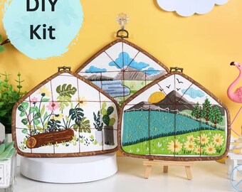 Landscape Embroidery Kit, Retro Field Scenery, DIY Craft (8 inch)