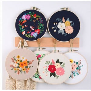 Floral embroidery kits, handmade embroidery full kit, starter kit, European Style, craft kit fabric needlepoint hoop embroidery, gift for