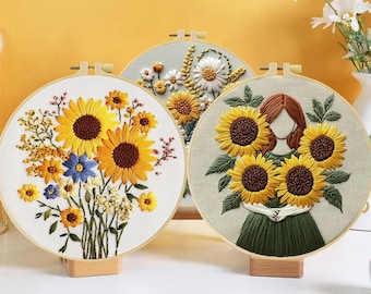 刺繍フラワーキット - フープアート - ひまわり刺繍 - 刺繍パターン
