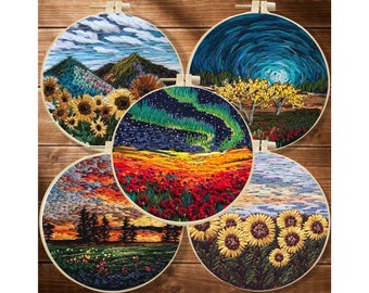 Embroidery Kit For Beginner Modern Embroidery Kit with landscape design diy kit hand art embroidery gift for mom gift for her