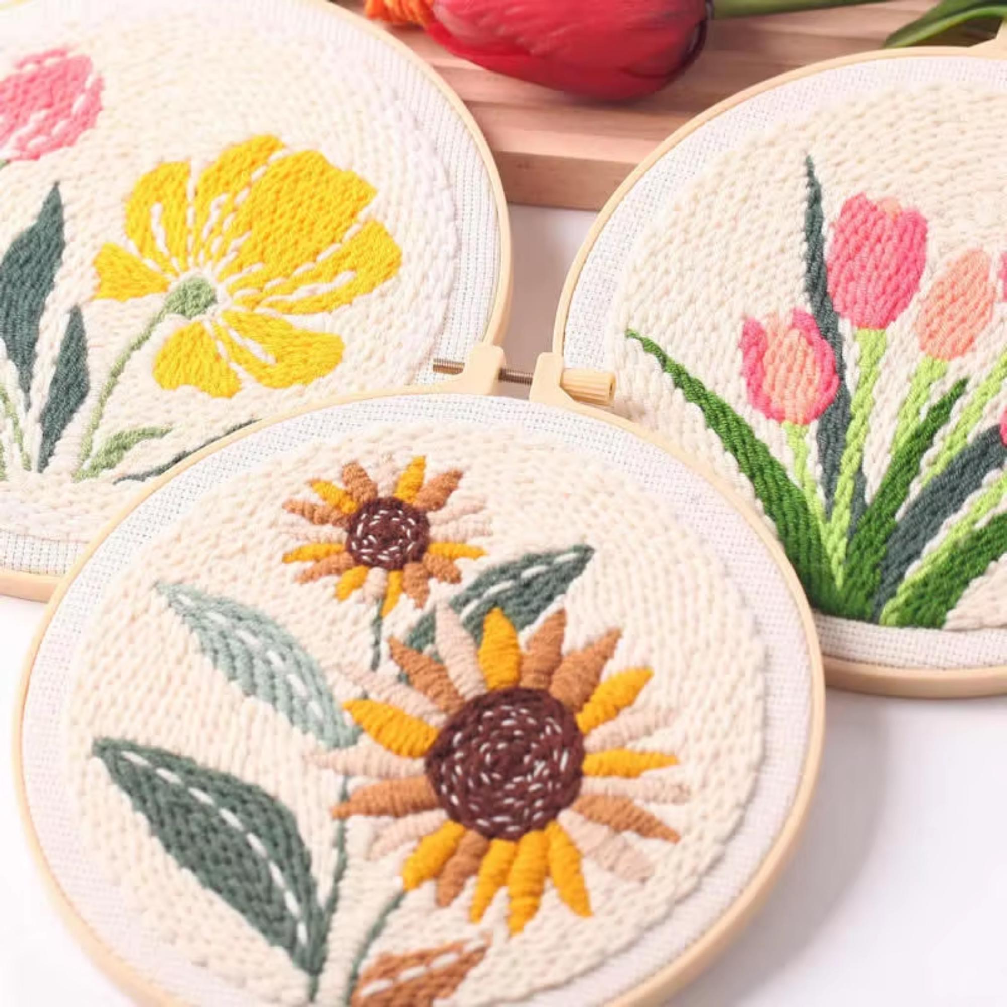 Beginner Punch Needle Kit, DIY Embroidery Craft, Floral Design - Etsy