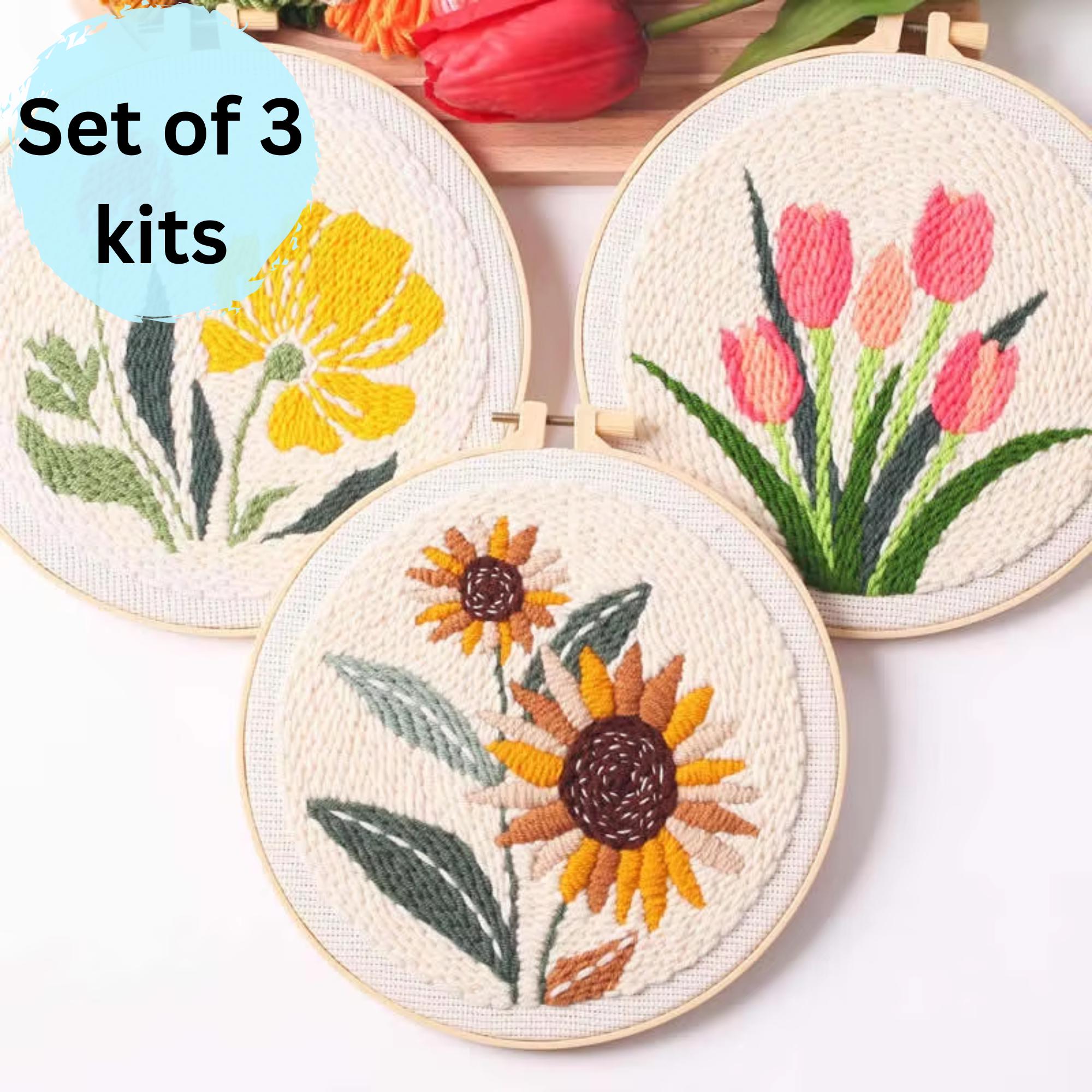 Beginner Punch Needle Kit, DIY Embroidery Craft, Floral Design - Etsy