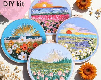 Landscape Embroidery Starter Kit, Modern Mountain Scenery, DIY Craft