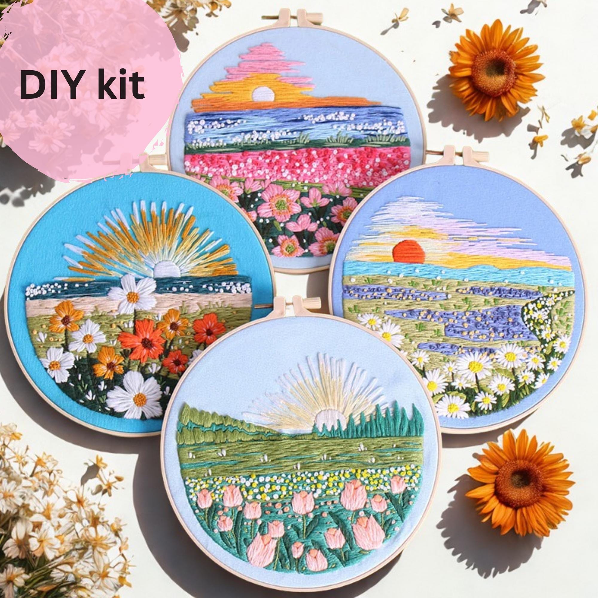 風景刺繍スターターキット、モダンな山岳風景、DIYクラフト - Etsy 日本
