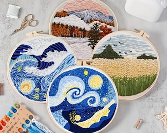 Van Gogh Embroidery Kit for Beginner, Landscape DIY Craft