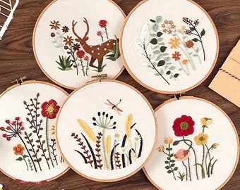 Flowers Embroidery Kit For Beginner | Modern DIY Craft with Hoop
