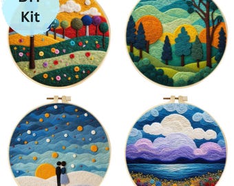 Needle Felting Embroidery Kit: Landscape Pattern, DIY Craft