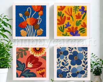 Beginner Punch Needle kit, Flower Oxford Punch Needle Starter Kit, Rug hooking DIY Kit Punch Needle Kit abstract flower wall art Tufting Kit