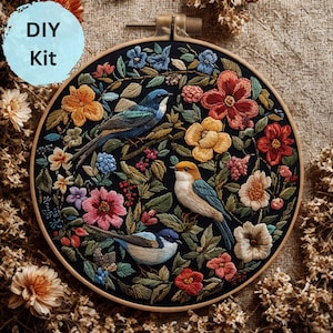 Bird Embroidery Kit Modern Embroidery Kit with animal design vintage diy craft kit hand art embroidery gift for her