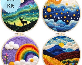 Needle felting embroidery kit Wool Felting embroidery kit needlepoint kit DIY craft kit modern embroidery landscape pattern felting painting