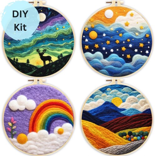 Needle Felting Embroidery Kit: Landscape Pattern, DIY Craft