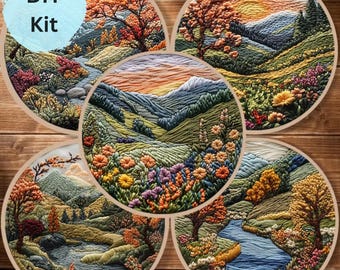 Landscape Embroidery Kit For Beginner, Modern Embroidery Kit, diy craft kit, Retro Field Scenery embroidery vintage gift for mom her