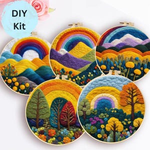Needle Felting Kits Beginners, Natural Landscape DIY Wool Needle Felting Starter Kit Floral Needle Felt Set With Foam Pad Felt Cloth And Instructions Used For Home Decoration Blue 478070869982380033 - View #5