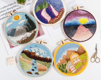 Landscape Embroidery Kit for Beginner, DIY Hand Art
