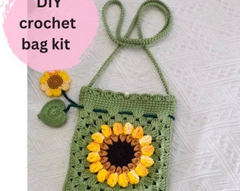 Crochet Sunflower Bag Kit, Beginner Project, DIY Craft