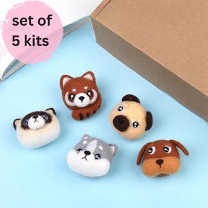 5 kits animal felting for beginners, Wool Felting starter kit, needlepoint kit, DIY craft kit, animal felting painting gift for her