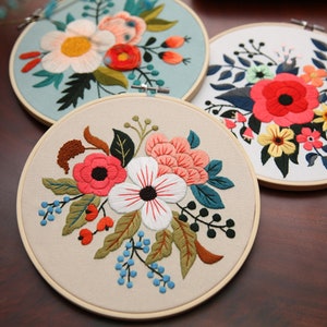 Embroidery Kit For Beginner, Modern Embroidery Kit, floral embroidery, diy craft kit crewel embroidery, hand embroidery gift for her