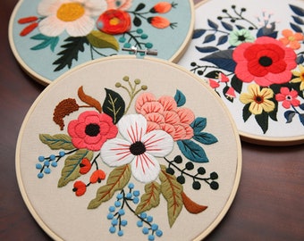 Embroidery Kit For Beginner, Modern Embroidery Kit, floral embroidery, diy craft kit crewel embroidery, hand embroidery gift for her