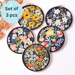 3pcs Beginner Embroidery Kit, flower embroidery kiy, easy embroidery kit floral embroidery kit starter embroidery diy craft kit gift for her