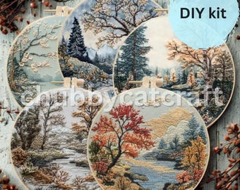 Landscape Embroidery Kit for Beginner, Retro Field Scenery (8 inch)