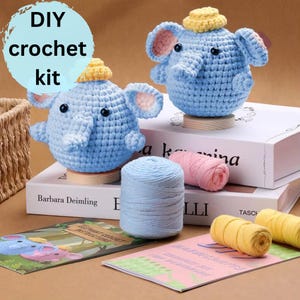 Animal Crochet kit, elephant crochet kit, crochet patterns, amigurumi, beginner crochet project starter DIY craft kit, gift for her