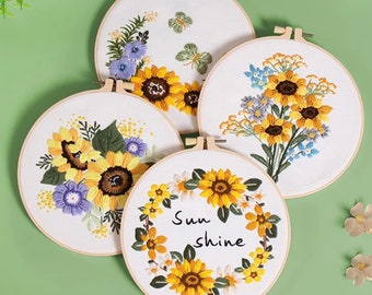 Sunflower Embroidery Kit, Beginner DIY Floral Hand Art