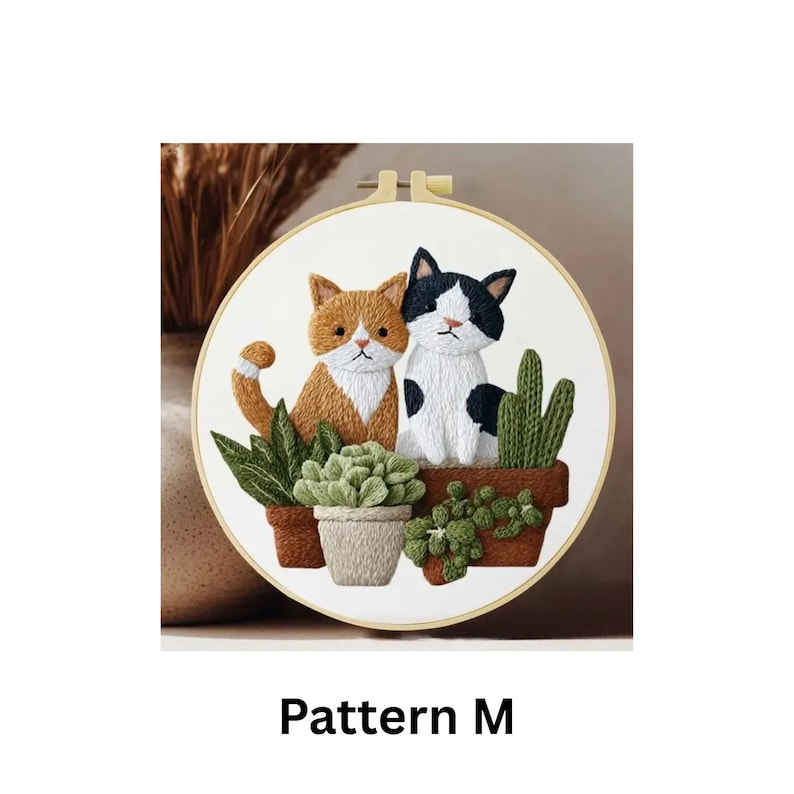 Kit de bordado de gato, kit de bordado moderno para principiantes, lindo kit de bordado de animales, bordado estético, kit de manualidades de bricolaje para principiantes, regalo para amantes de los gatos imagen 13