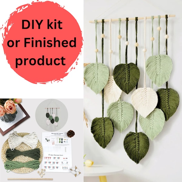 DIY Monstera Leaves kit, Monstera Leaves Macrame Wall Hanging, Scandinavian Decor, Woven Leaf Tassels, beginner DIY craft kit handmade gift