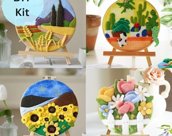 Needle felting embroidery kit Wool Felting embroidery kit needlepoint kit DIY craft kit modern embroidery landscape pattern felting painting