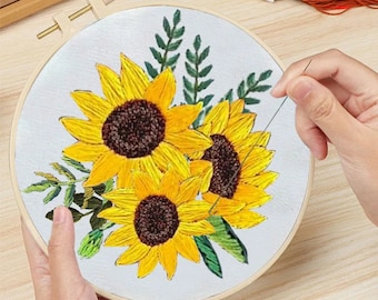 Sunflower embroidery kit, beginner embroidery kit, floral embroidery kit, modern embroidery kit, DIY craft kits gift for her