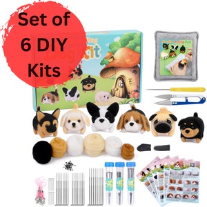 6 kits Dog Cat Needle felting for beginners, Wool Felting starter kit, needlepoint kit, DIY craft kit, animal felting painting gift for her