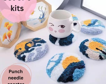 Punch Needle Coaster Kit 6pcs, Beginner Punch Needle Kit, Tufting Coaster Kit, starter punch embroidery kit DIY craft kit, gift for her