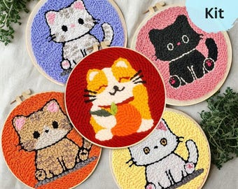 Beginner Cat Punch Needle Kit, DIY Embroidery Craft