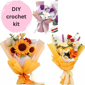 Flower bouquet Crochet kit, crochet project, flower crochet pattern, DIY craft kit, birthday gift, Graduation Bouquet, Valentine's Day